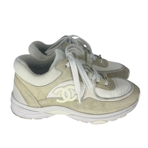 Chanel 2020 CC Logo Low Top Mixed Media Suede and Leather Nylon Chunky Sneakers - Picture 3 of 16